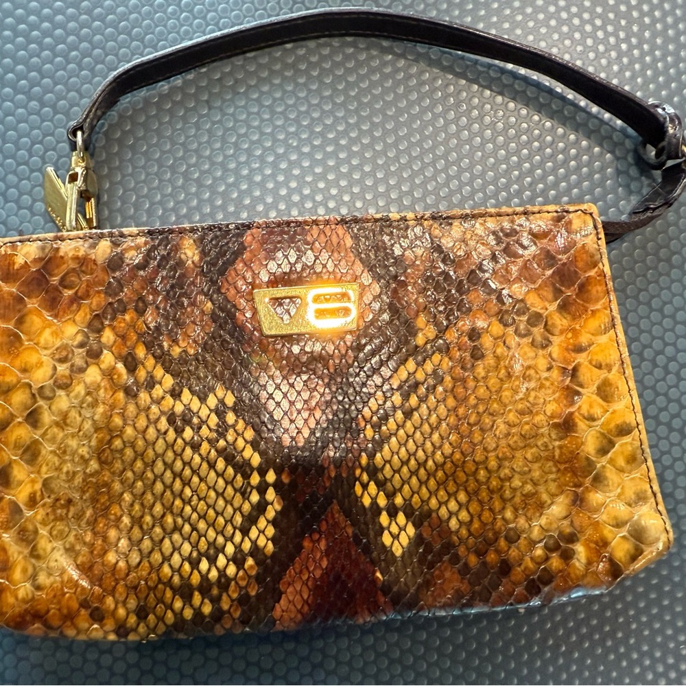 Via Spiga Brown and Gold Pouch with Snakeskin Pattern